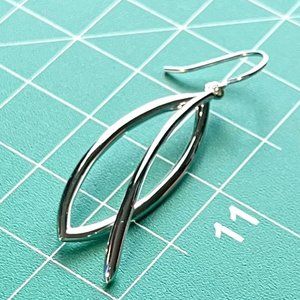New Genuine 925 Sterling Silver Open Marquise & Polished Curve Earrings Gift Box